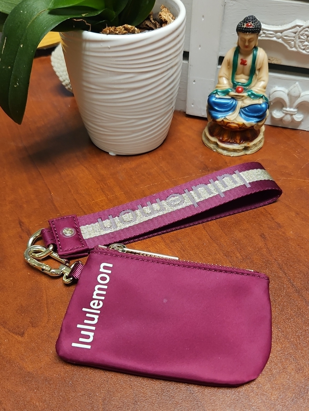 Lululemon Wristlet Keychain w/ Wallet Pouch - Burgundy & Gold *NWOT